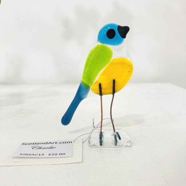''Charlie' - Fused Glass Bird' by artist Moira Buchanan